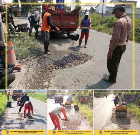 Pemeliharaan rutin jalan berupa penambalan (patching) di ruas jalan Grompol-Jambangan