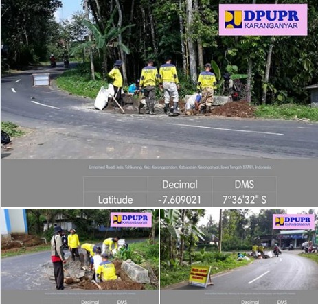 Petugas UPT Kecamatan Karangpandan memperbaiki gorong-gorong (culvert) yang rusak akibat ambles